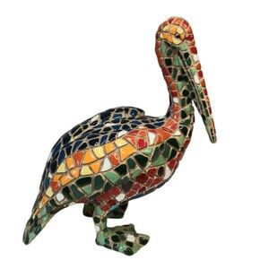 Small Mosaic Pelican Figurine Multicolor Coastal Bird Gift 4.5"x5.5"x4.25"